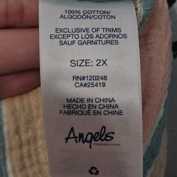 Angels Forever Young Crinkle Comfy Cotton Striped Plus Size Pants, 2X - Picture 6 of 6